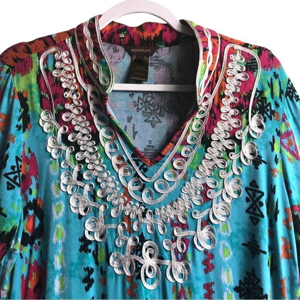 Multiples Boho Soutache Embroidered V-Neck Tunic Top - Picture 5 of 8